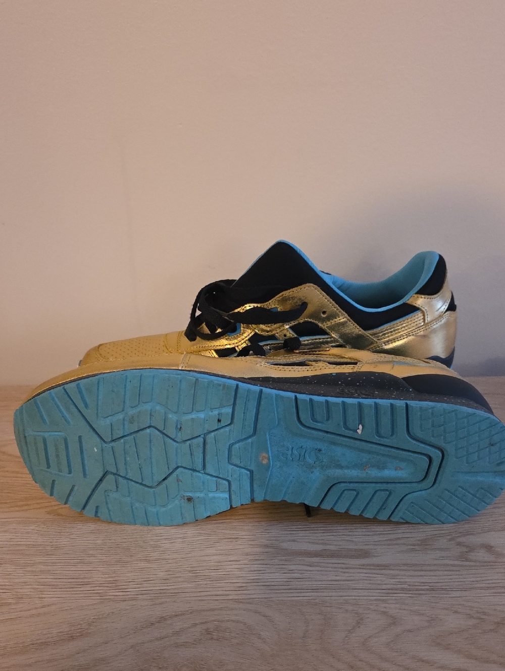 Asics Gel Lyte III Metallic Gold and Blue Sneakers Mens Size 12 - Picture 5 of 6